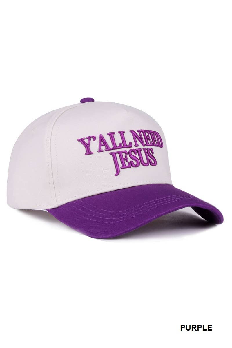 Y'all Need Jesus Two Tone Canvas Cotton Cap: DK FOREST / 1(ONE SIZE)