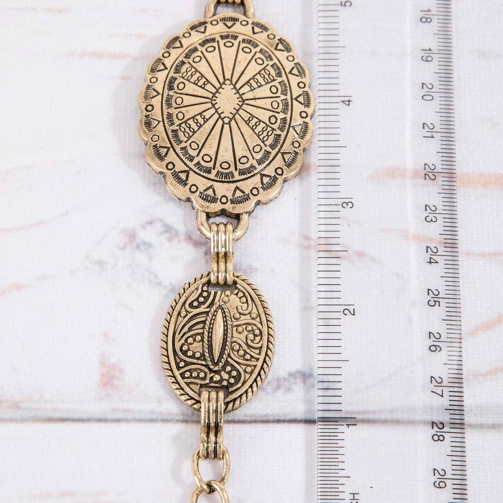 Gold Ornate Oval Western Concho Disc Chain Belt