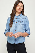 Chambray Denim Shirt with 2 Pockets, LIGHT WASH