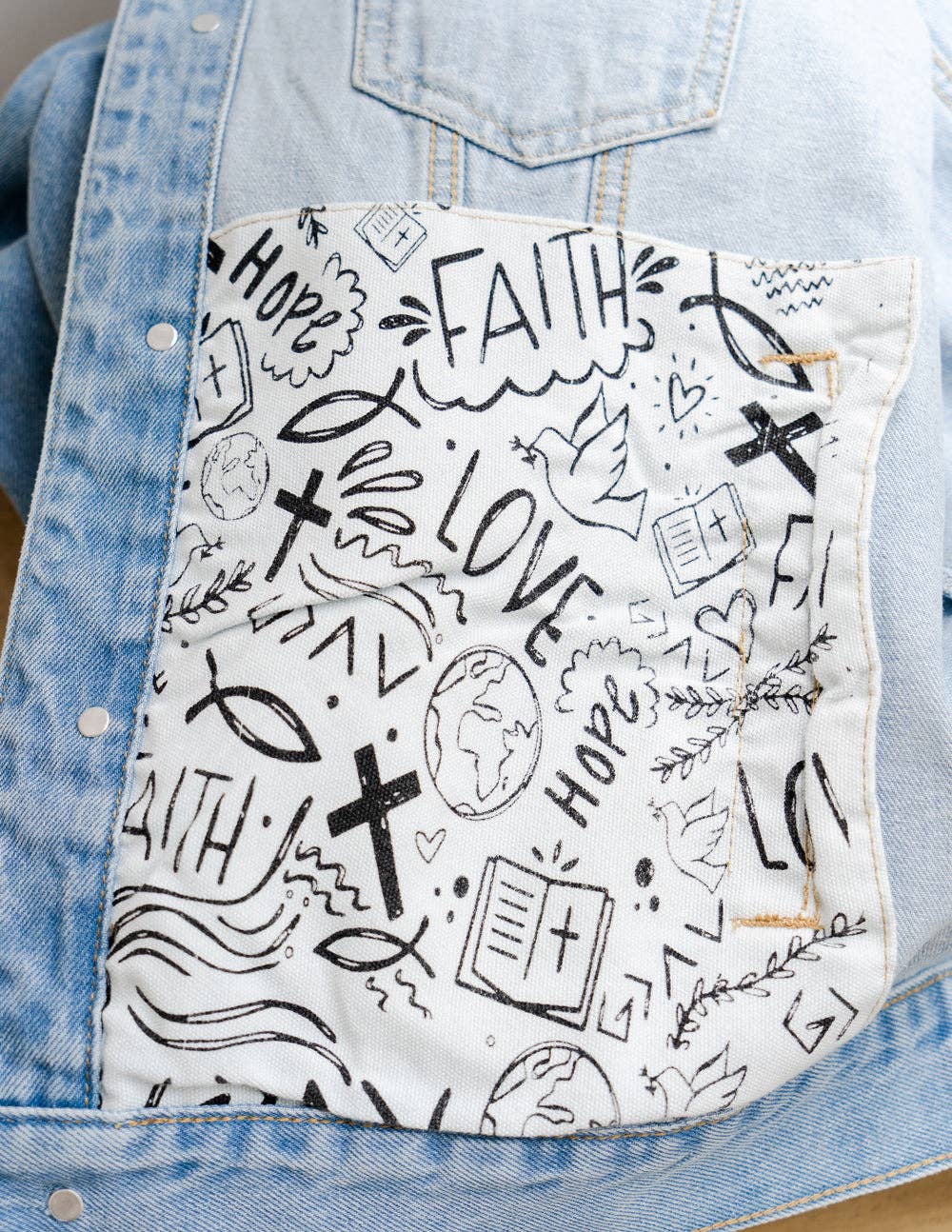 What a Friend In Jesus Denim Jacket: XS
