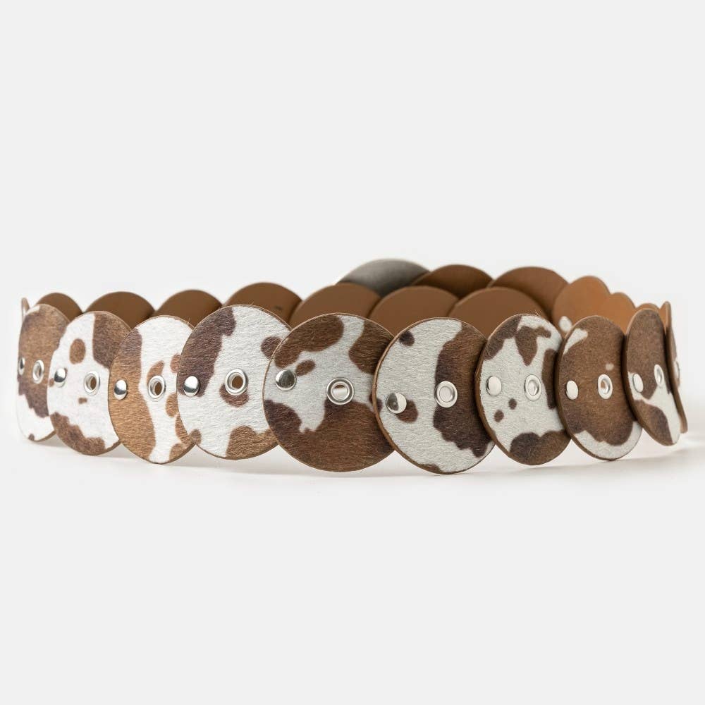 Western Inspired Cowhide Large Round Buckle Vegan Leather Belt