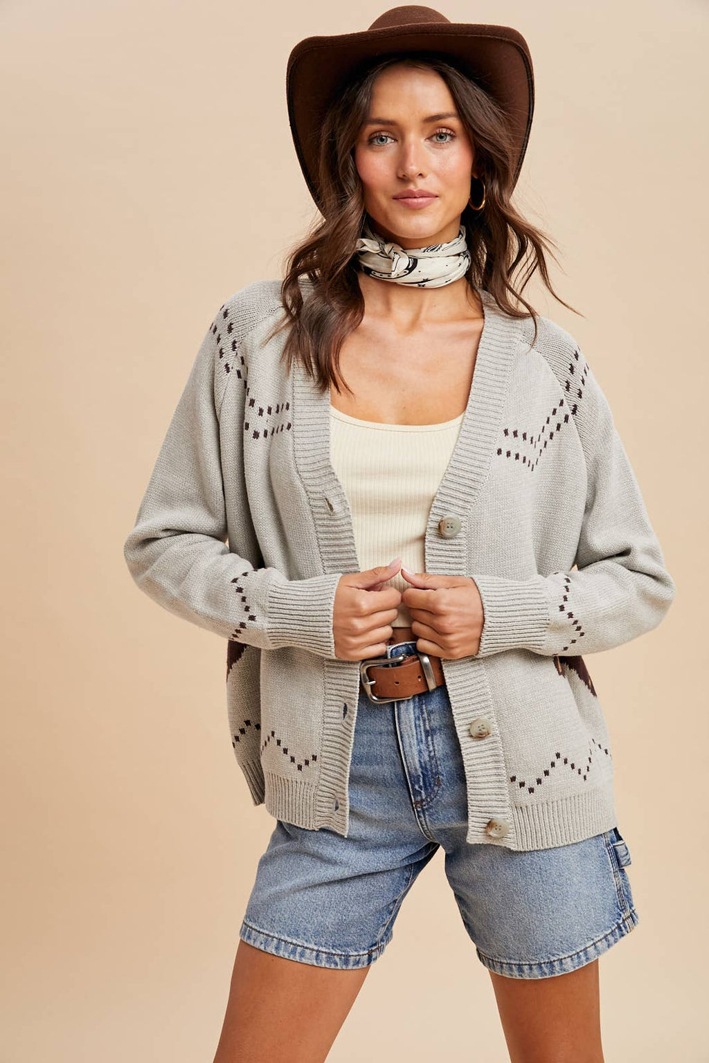 CHUNKY KNITTED HORSE CARDIGAN: HEATHER GREY