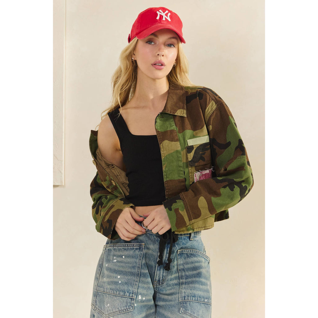 Camo Sequins Contrast Jacket: Camo Floral / S