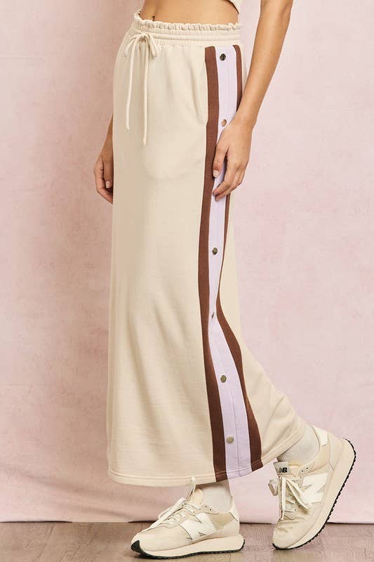 Cotton Terry Contrast Stripe Maxi Skirt: Seashell / M