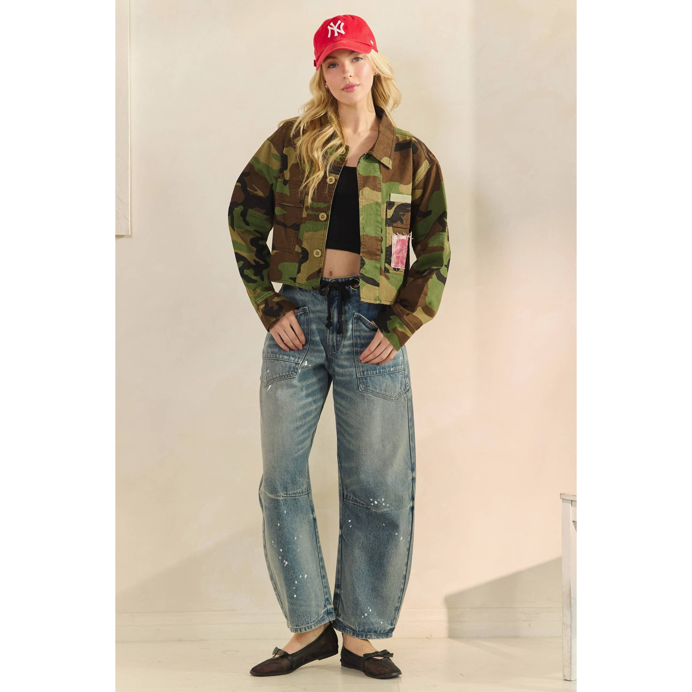 Camo Sequins Contrast Jacket: Camo Floral / M