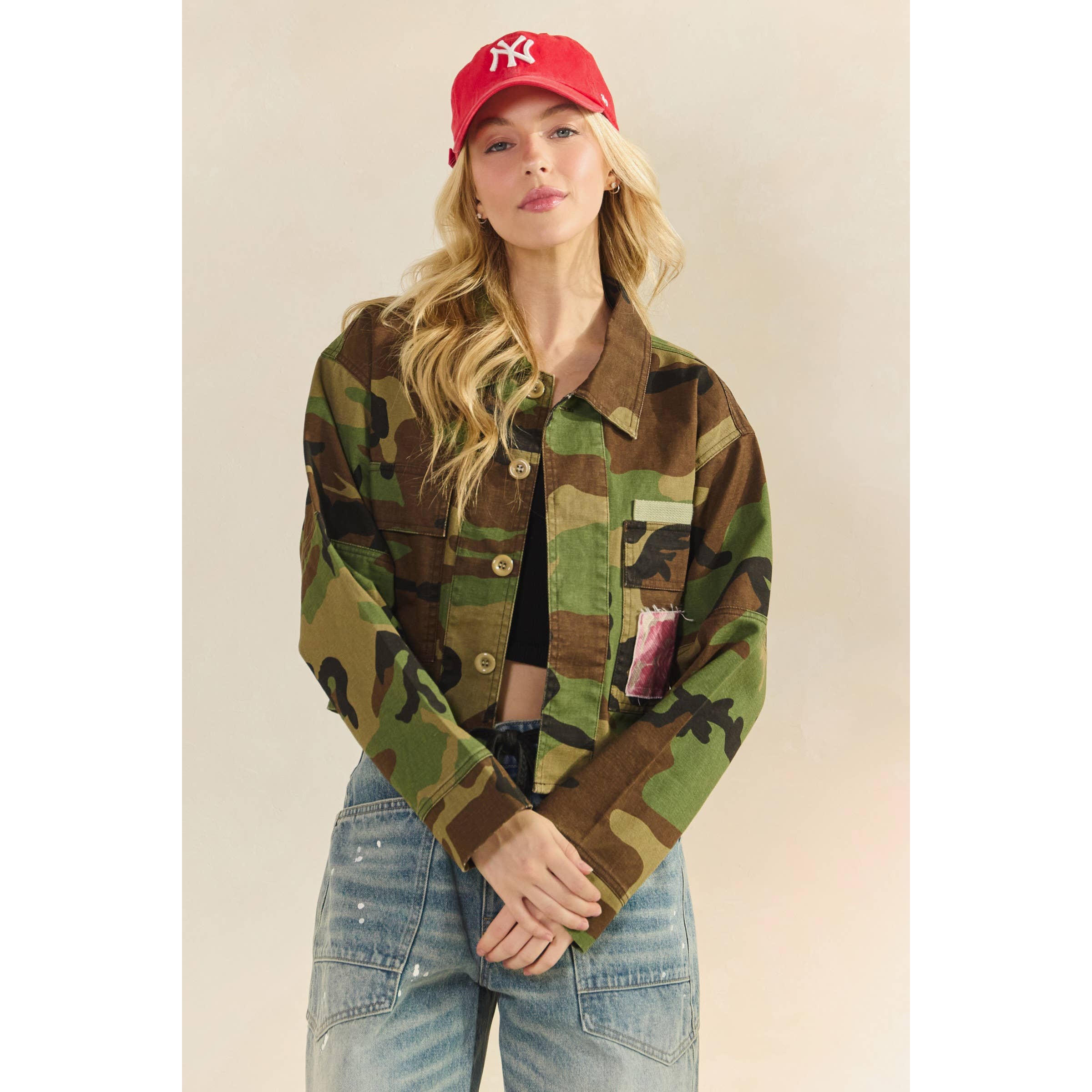 Camo Sequins Contrast Jacket: Camo Floral / M