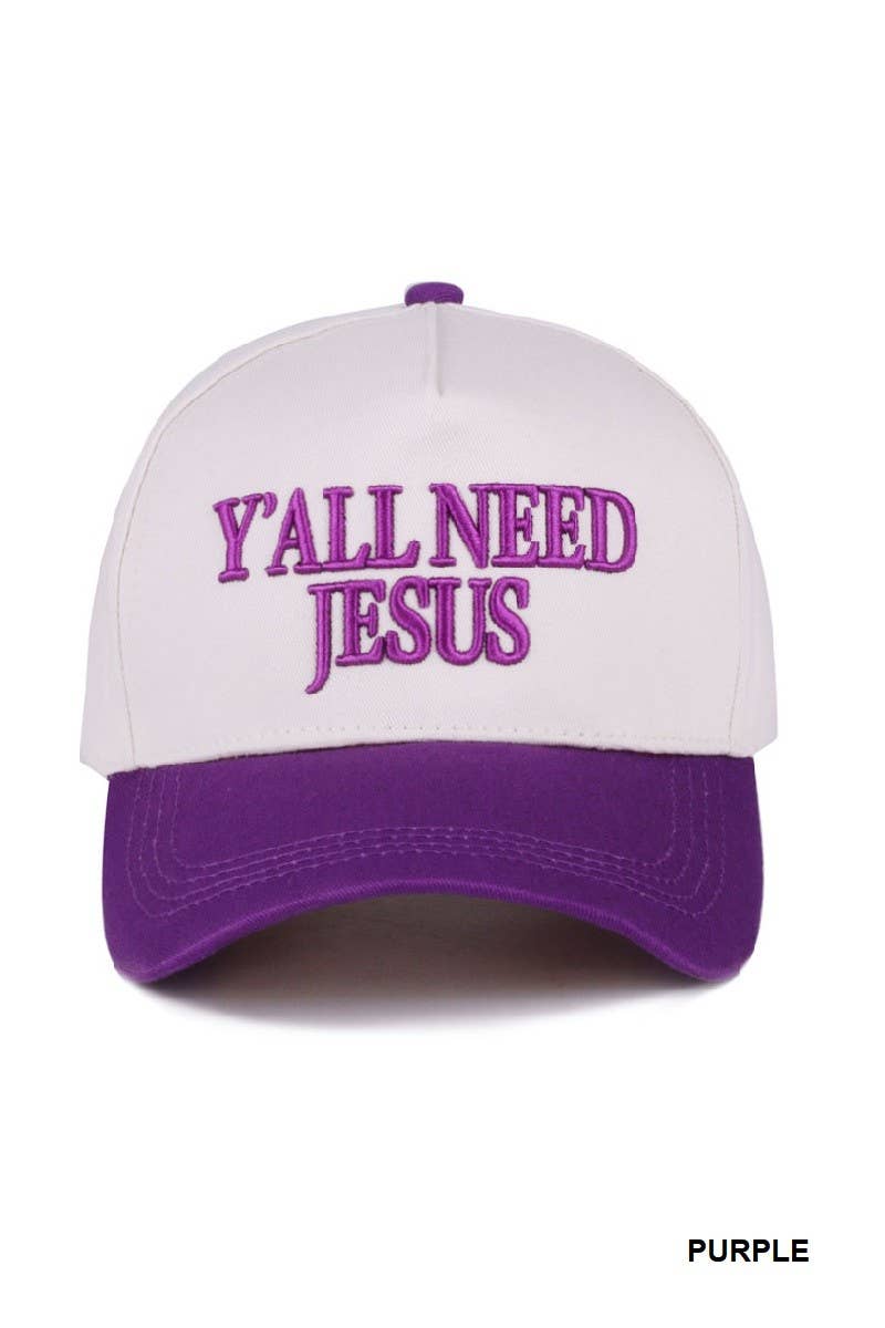 Y'all Need Jesus Two Tone Canvas Cotton Cap: DK FOREST / 1(ONE SIZE)